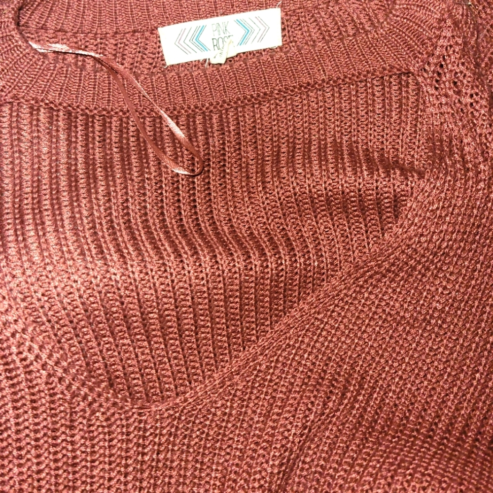 Pink rose sweater cut put neck line NWOT